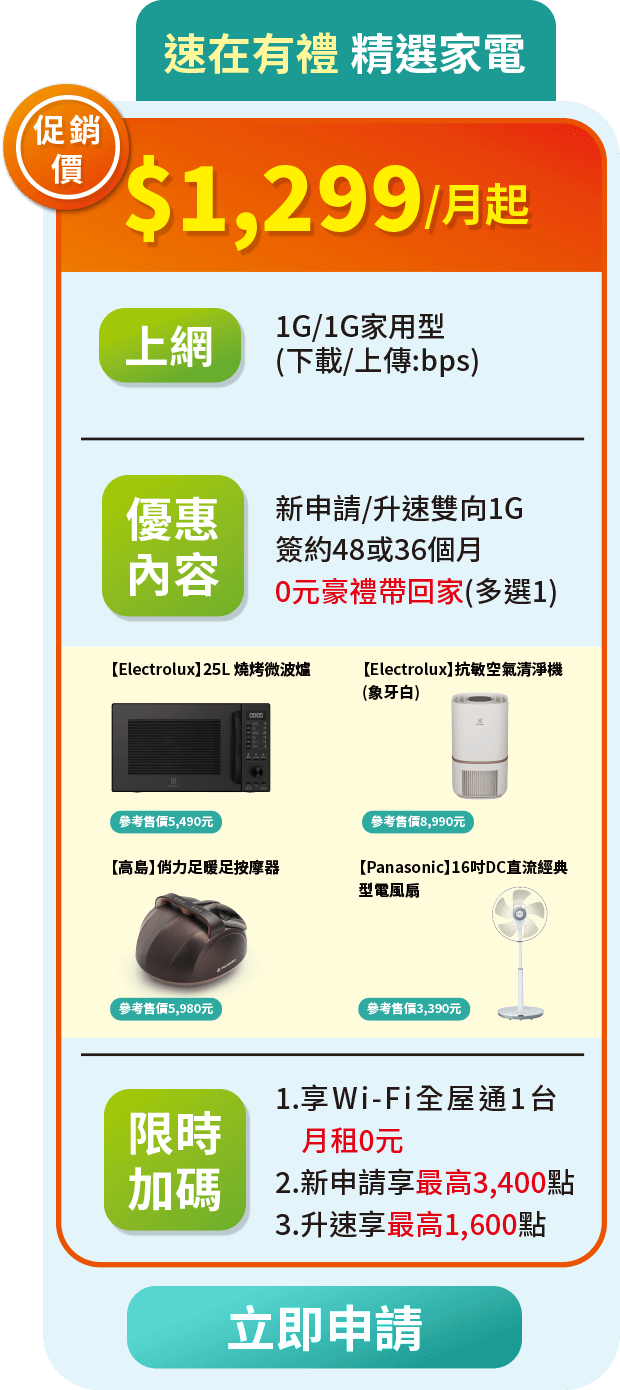速在有禮 精選家電 $1299
