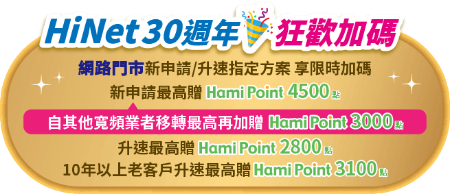 HiNet30周年狂歡加碼